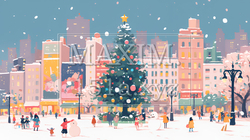 イルミネーションが彩るホワイトクリスマスの都会（ポップでキュートな表現） | 3506175-12798