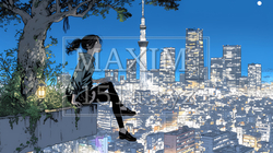 都市の夜景を眺めている女性