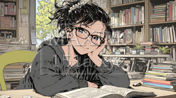 メガネっ娘：いつも勉強や読書やデスクワークをしている | 3508341-7505