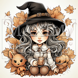 かわいい二頭身の魔女の挿絵：ハロウィン用