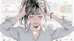 金融市場の急激な変動で頭を抱えている女性 | 3517706-16483