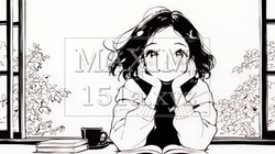 秋の読書を楽しむ若い女性｜静かで落ち着いた秋の日のイラストポートレート（シンプルな色使い）｜3535999-18102