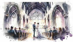 教会での結婚式の水彩画 | 3525299-4243