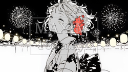 打ち上げ花火を見ている浴衣を着た若い女性（シンプルな色使い） | 3529260-10803