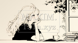 秋の読書を楽しむ若い女性｜静かで落ち着いた秋の日のイラストポートレート（シンプルな色使い）｜3631147-18115