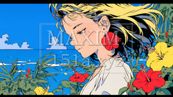 ハイビスカスと若い女性｜3749612-8706