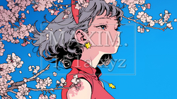 満開の桜の木の下を歩く若い女性｜3591758-6180