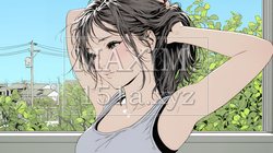 髪をかきあげている（なでている）若い女性
