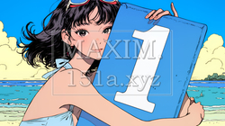 数字の「1」を掲げている若い女性 | 3578057-15445
