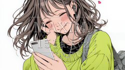 楽しそうにスマホ画面を眺めている若い女性 | 3584882-14975
