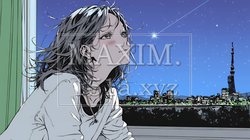 星空を眺めている若い女性｜3821184-10355