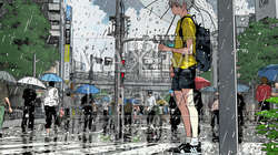 雨の中、黙々と通勤・通学をする人々 | 3601477-9249
