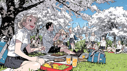 満開の桜の下で仲間たちと花見宴会｜229428-7375