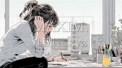 金融市場の急激な変動で頭を抱えている女性 | 3613932-16477