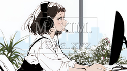近代的なコールセンターのオフィスで働く女性オペレーター（シンプルな色使い） | 3618342-11375