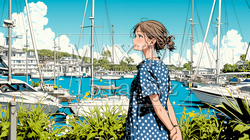 沖縄のヨットハーバーに立つ若い女性 | 362682-15215