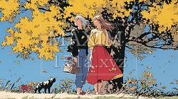 紅葉の小径を歩く若い女性｜3633441-10429