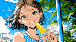 アイスキャンティを食べている若い女性