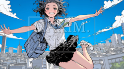 嬉しさのあまり飛び跳ねる制服姿の女子高生 | 3638146-13859