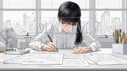 オフィスのデスクで、入念に書類をチェックする女性 | 3640186-16638