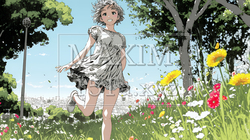 喜びにあふれ、軽やかにスキップする若い女性 | 3640186-17008