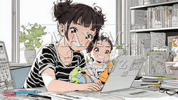 自宅でのリモートワークの場面：子どもが気になって集中できない | 3641547-8401