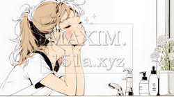 洗面所で朝の洗顔をする女性（シンプルな色使い） | 3650421-16868