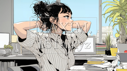 仕事の合間にストレッチ（伸び）をする女性 | 3657272-16724