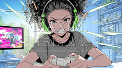 対戦型テレビゲームに没頭している若い女性 | 3671789-13432