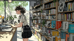 書店で本を選ぶ女子高生 | 3673225-16057