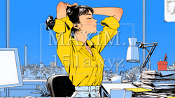 仕事の合間にストレッチ（伸び）をする女性 | 367364-16714