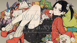 クリスマスプレゼントをたくさんもらって大喜びの若い女性 | 367391-13511