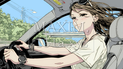 自動車を運転する若い女性｜爽やかで自然なドライブ風景のイラストポートレート｜5802947-18084