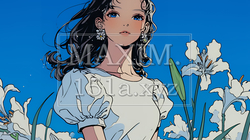 ユリの花と若い女性