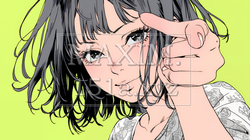 フィンガーガン（指でっぽう）を構えている若い女性