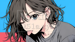 舌を出しておどけている若い女性