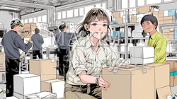 倉庫で配送作業をしている人たち