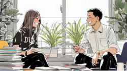 積極的な会話の多いポジティブな職場：社員たちが互いに積極的な意見を交わしている | 3712895-8681