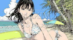 南国の海岸にビキニ姿でいる若い女性 | 3716415-5286