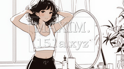 ウェストライン（腰回り）をチェックしている女性（シンプルな色使い） | 3721931-11751