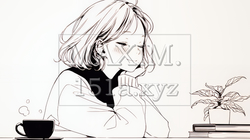 秋の読書を楽しむ若い女性｜静かで落ち着いた秋の日のイラストポートレート（シンプルな色使い）｜4646595-18122