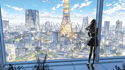 高層ビル群を見下ろすキャリア女性 | 3729668-14115