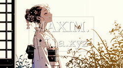浴衣姿で夕涼みをしている若い女性（シンプルな色使い） | 3732922-16337