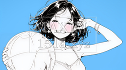 夏休みの思い出：友達と海水浴に行く（シンプルな色使い）