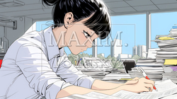 オフィスのデスクで、入念に書類をチェックする女性 | 3735361-16643