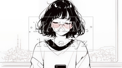楽しそうにスマホ画面を眺めている若い女性（シンプルな色使い） | 3735369-14955