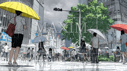 雨の中、黙々と通勤・通学をする人々 | 3737590-9253