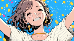 両手を広げて喜んでいる陽気な若い女性
