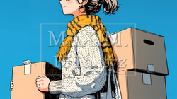 引っ越しの荷造り・荷解きをしている若い女性 | 3760117-14940