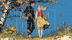 紅葉の小径を歩く若いカップル｜3769676-7739